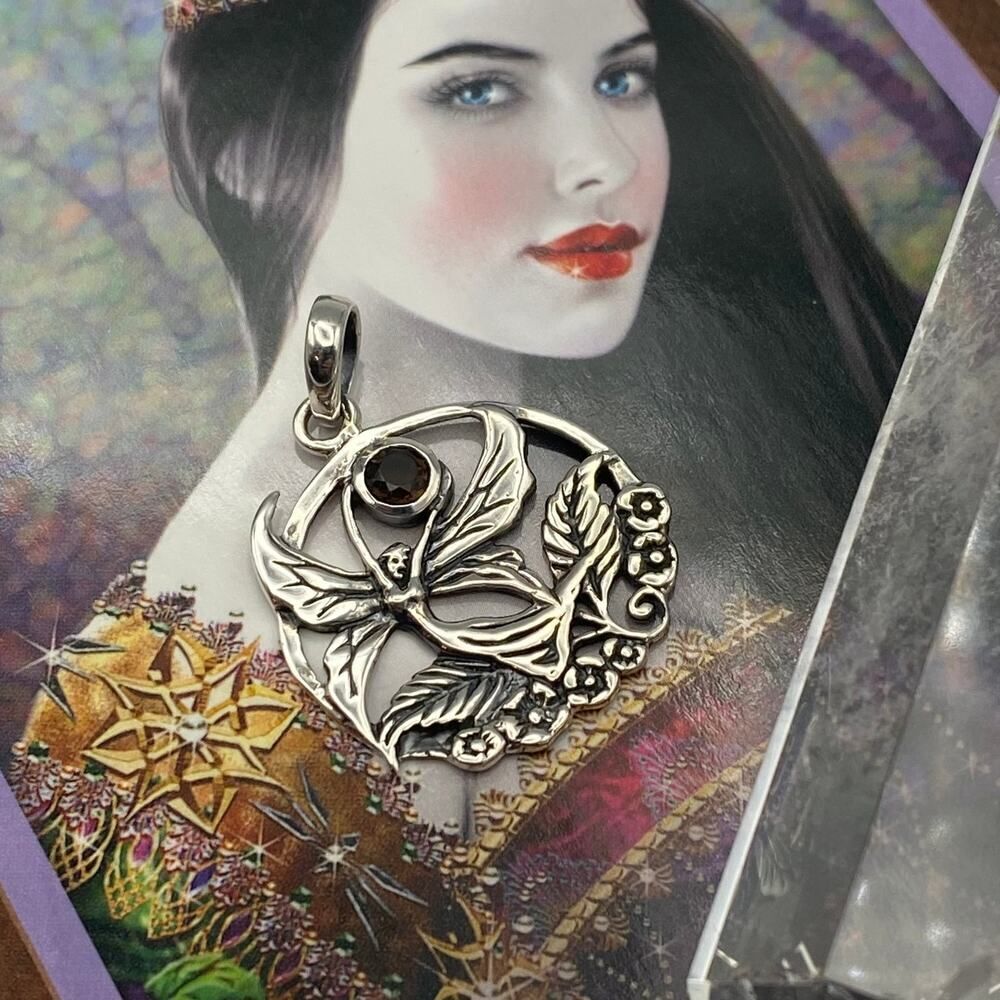 Smoky Quartz Sterling Silver Fairy Pendant